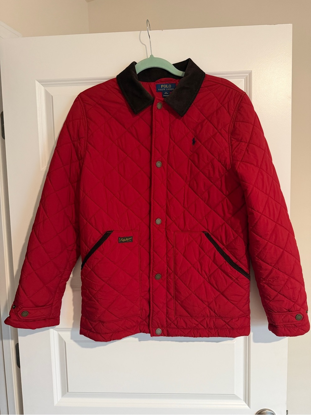 Polo by Ralph Lauren Red Quilted Puffer Jacket with Dark Collar
